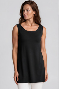 PAULA RYAN Long Loose Fit Singlet - Black Merino
