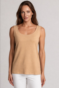 PAULA RYAN Easy Fit Singlet - Camel Merino