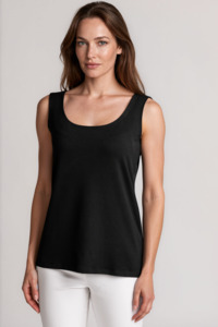 Tops: PAULA RYAN Easy Fit Singlet - Merino Black