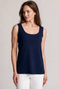 Tops: PAULA RYAN Easy Fit Singlet - Navy Merino