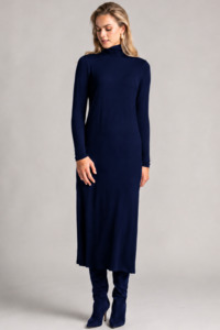 Dresses: PAULA RYAN Easy Fit Polo Neck Sheath Dress - Navy Merino