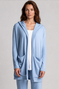 PAULA RYAN Hooded Cardigan with Pockets - Merino Cornflower