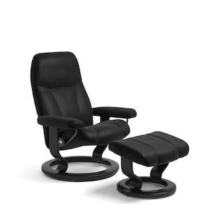 The Stressless Consul Collection: Stressless® Consul Leather Recliner Classic Base - Special Buy (Batick Black)