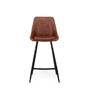 Barstools: Bari Barstool - PU leather - Black and Saddle