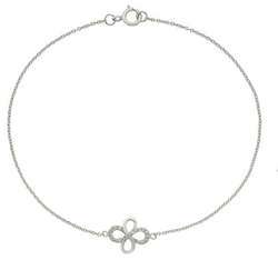 Bracelets: White Gold Open Clover Bracelet with White Diamonds