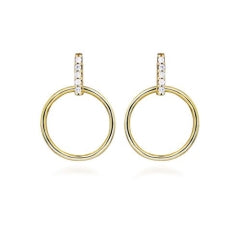 Gold and Diamond Circle Drop Earrings