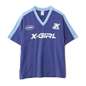 X-GIRL SPORTY V NECK RELAXED TEE - NAVY