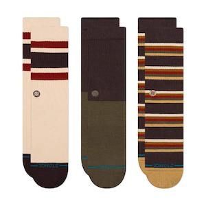 SOCKS: STANCE MILL HOUSE 3 PACK CREW - DARK BROWN