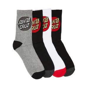 Santa Cruz Youth: SANTA CRUZ YOUTH CLASSIC DOT SOCKS 4 PACK - BLACK/WHITE/GREY MARLE