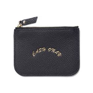 Cash Only: CASH ONLY LEATHER ZIP WALLET - BLACK