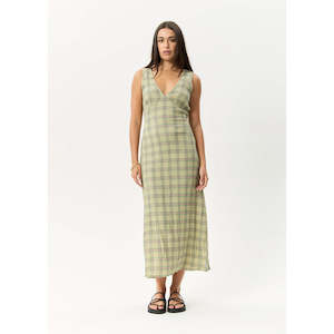 AFENDS POSITION SEERSUCKER CHECK MAXI DRESS - GREEN CHECK