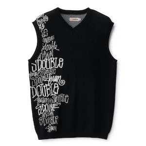 Knitwear: S/DOUBLE SCRIPT STACK SWEATER VEST - BLACK