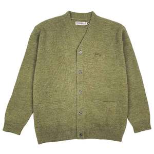 Knitwear: S/DOUBLE KNIT SCRIPT CARDIGAN - OLIVE