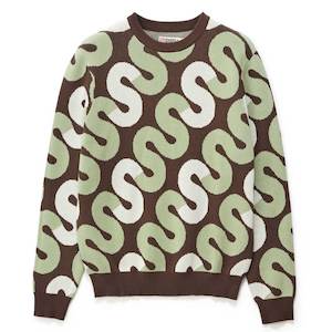 Knitwear: S/DOUBLE INTARSIA KNIT SWEATER - CHOCOLATE