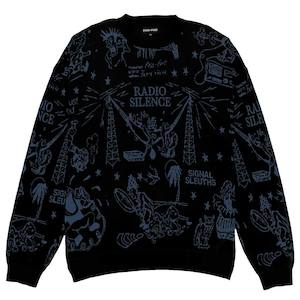 Knitwear: PASSPORT EYEBALL KNIT SWEATER - BLACK/HARBOUR BLUE