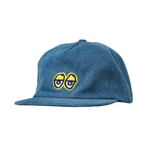 Krooked: KROOKED EYES SNAPBACK - WASHED DENIM/YELLOW
