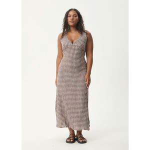 Afends: AFENDS BASE SEERSUCKER MAXI DRESS - COFFEE
