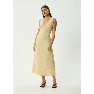 AFENDS SUNDAY SEERSUCKER MAXI DRESS - LEMON CHECK