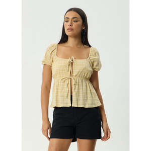Womens Tops: AFENDS SUNDAY SEERSUCKER TOP - LEMON CHECK