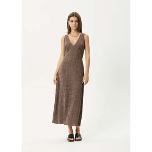Afends: AFENDS HOMETOWN SEERSUCKER MAXI DRESS - COFFEE