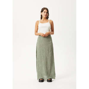 Afends: AFENDS BASE SEERSUCKER MAXI SKIRT - DEEP GREEN CHECK