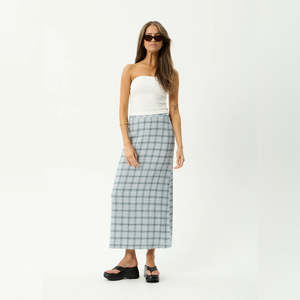 Afends: AFENDS LAGOON SEERSUCKER MAXI SKIRT - OVERCAST CHECK