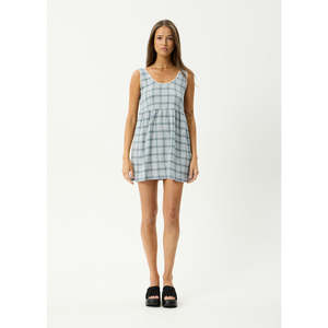 AFENDS LAGOON JESSE SEERSUCKER MINI DRESS - OVERCAST CHECK