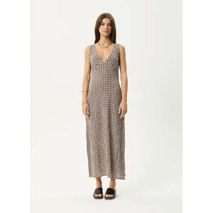 AFENDS BASE SEERSUCKER MAXI DRESS - COFFEE CHECK