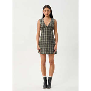 Afends: AFENDS JONAH MINI DRESS - DEEP OLIVE CHECK