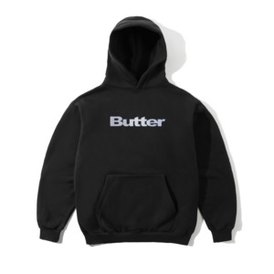 BUTTER GOODS STRIPE LOGO APPLIQUE PULLOVER HOOD - BLACK