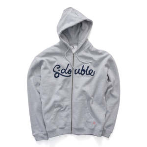 Apparel: S/DOUBLE CURSIVE ZIP HOODIE - GREY HEATHER