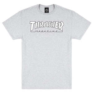Apparel: THRASHER OUTLINED TEE - GREY/WHITE