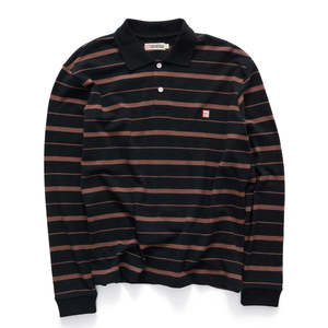 S/DOUBLE STRIPE LS POLO - BROWN/BLACK