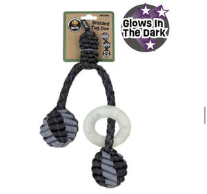 Dog Toys: BLITZ BRAIDED TUG DUO  W GLOW IN THE DARK RING GREY