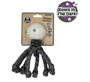 Dog Toys: BLITZ OCTOPUS W GLOW  IN THE DARK BALL GREY (LARGE)