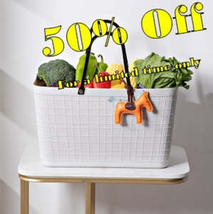 Shopping Baskets: Linen Patterns White Shopping Basket With Handles - M