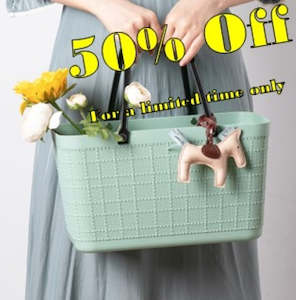 Shopping Baskets: Linen Patterns Green Shopping Basket With Handles - S