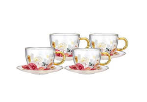 Ashdene Ladelle: Springtime So D/Walled Glass Cup & Saucer Set of 4