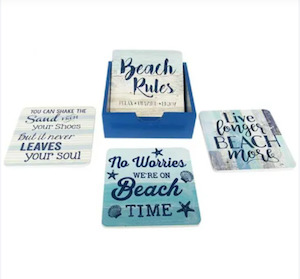 Coasters Set of 4 - Beach Rules, Square