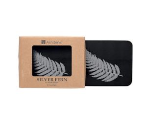 Silver Fern Black 4pk Coaster