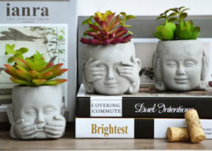 10 Clearance: See/Hear/Speak Baby Monk Planter W Succulents Single