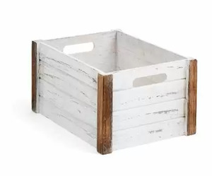 Storage: Wooden Box White with Brown Edge - Small