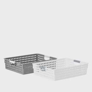 Basket  w/Handles Pantry Tray Small White