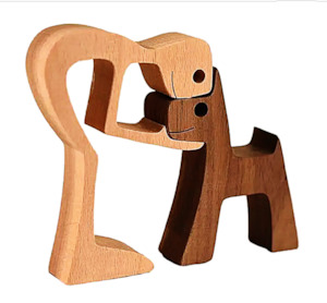 Home Decorating Interior Design: Man & Dog Wooden Statue