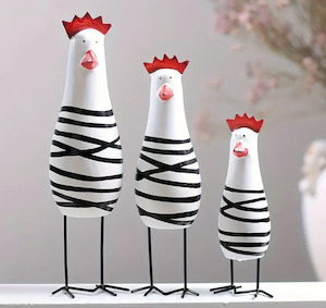 Home Decorating Interior Design: Wooden Rooster Statue Set of 3