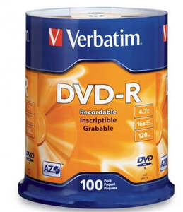 Media: Verbatim DVD-R 4.7GB 16x 100 Pack on Spindle