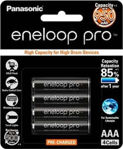 Batteries Chargers: Panasonic Eneloop PRO AAA 950mAh Rechargeable Batteries 4 Pack