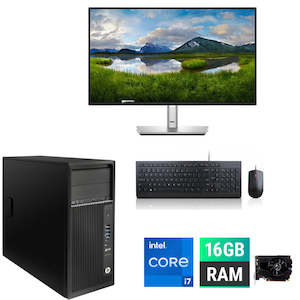 Hp Desktop Computers: Limited time Gaming Bundle!! HP 240 WorkStation Ex Lease Tower PC Intel i7 16GB RAM 512GB SSD HDMI Port GT 1030 4GB Windows 11 Pro 24" LCD