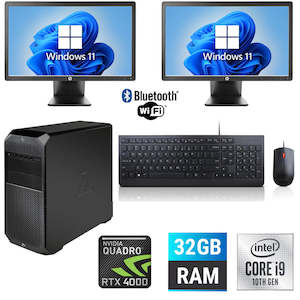 Hp Desktop Computers: Dual Screen Combo HP Z4 G4 Workstation Tower Intel i9-10900X 32GB RAM 512GB NVMe SSD NVIDIA Quadro RTX 4000 8GB Windows 11 Pro 2X 24" LCD WIFI