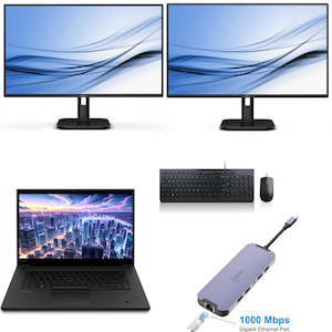 Lenovo Collection: Mega Setup!! Lenovo P1 Gen 2 Laptop Workstation Ex lease Intel Core i7-9850H 32GB RAM 1TB NVME T2000 Mobile 4GB Graphics USB C Dock 2X 24inch LCD Windows 11 Pro